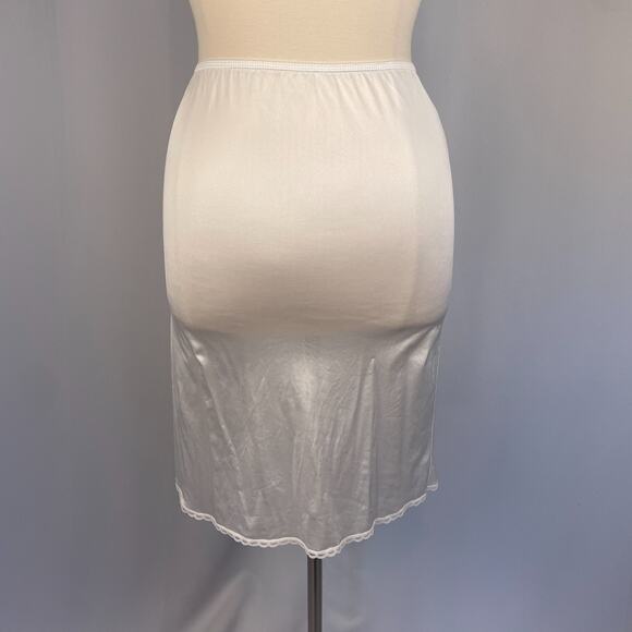 Vintage Half Slip Skirt Size Large White Ivory Solid Satin Nylon Side Slit - Picture 8 of 15